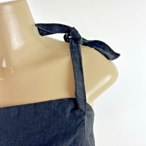 Reformation Crop Top Size XS Black Square Neck Tie Straps Light Surplus Fabric - Picture 2 of 7